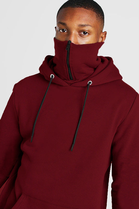 Men's hooded mask zipper solid color sweater