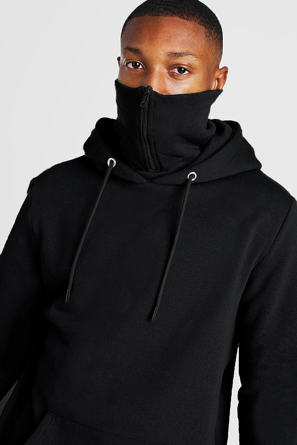 Men's hooded mask zipper solid color sweater