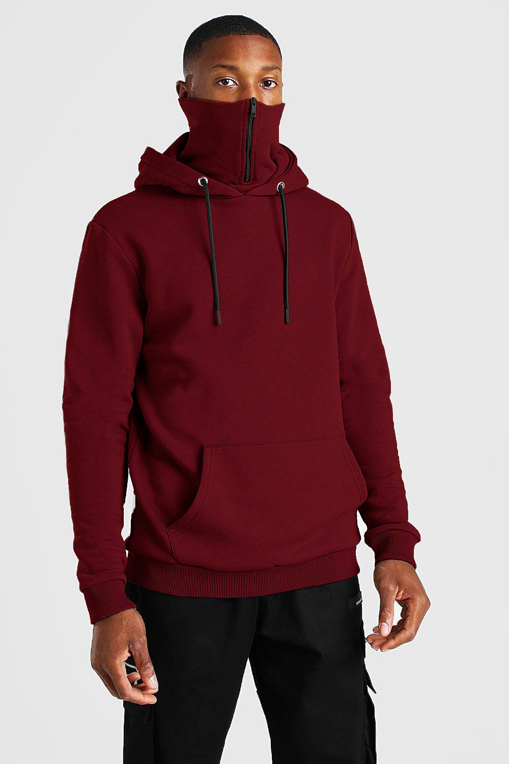 Men's hooded mask zipper solid color sweater