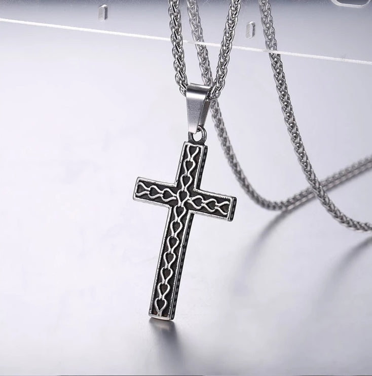 316L stainless steel gold plated christianity jewelry unique black mens vintage cross necklace with chain