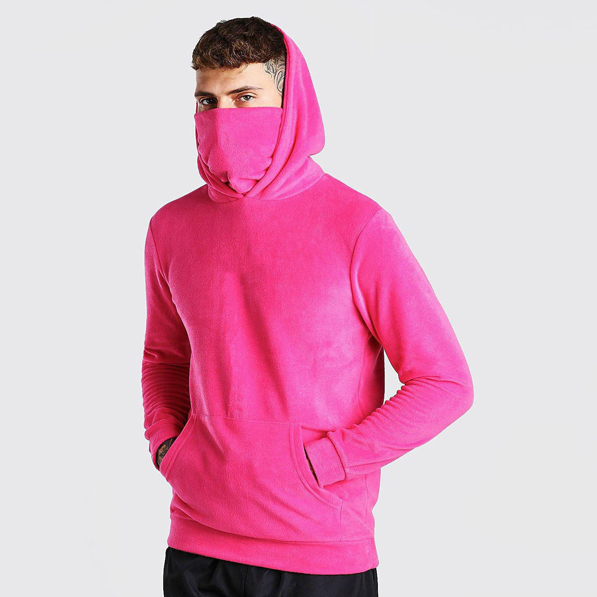 Mongolian mask high neck hooded sweater