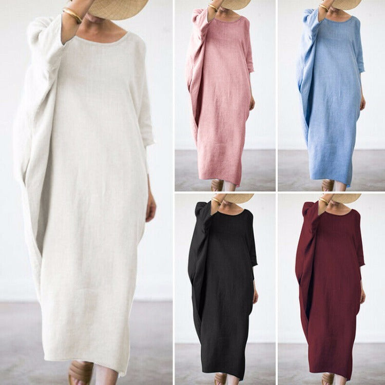 High-quality Bat Cotton And Linen Plus Thickening And Fattening Dress