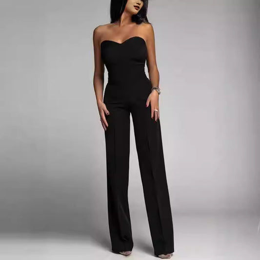 Women's Slim-fit Tube Top Straight Jumpsuit