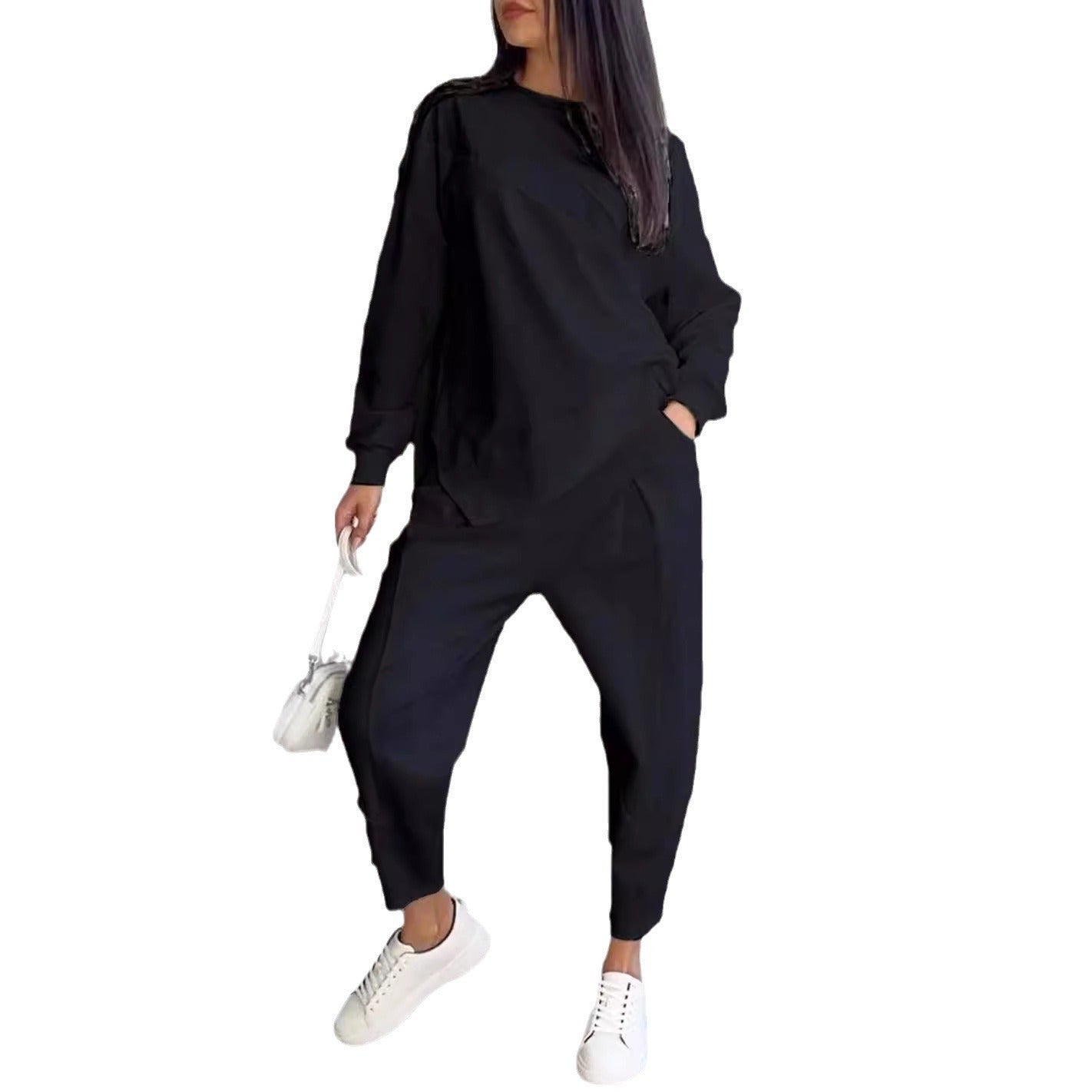 Women's Round Neck Loose And Irregular Long-sleeve Sweater Set