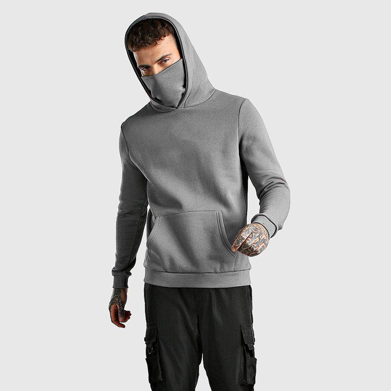 Mongolian mask high neck hooded sweater