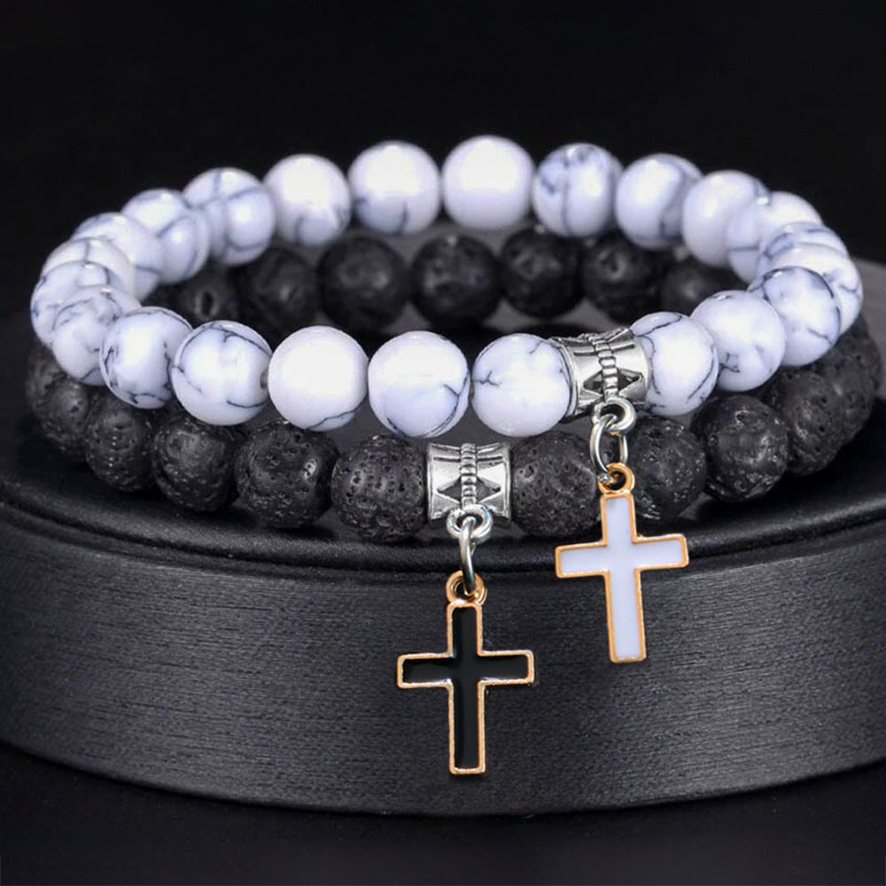 Fashion Jewelry Personality Volcanic Rock Cross Bracelet