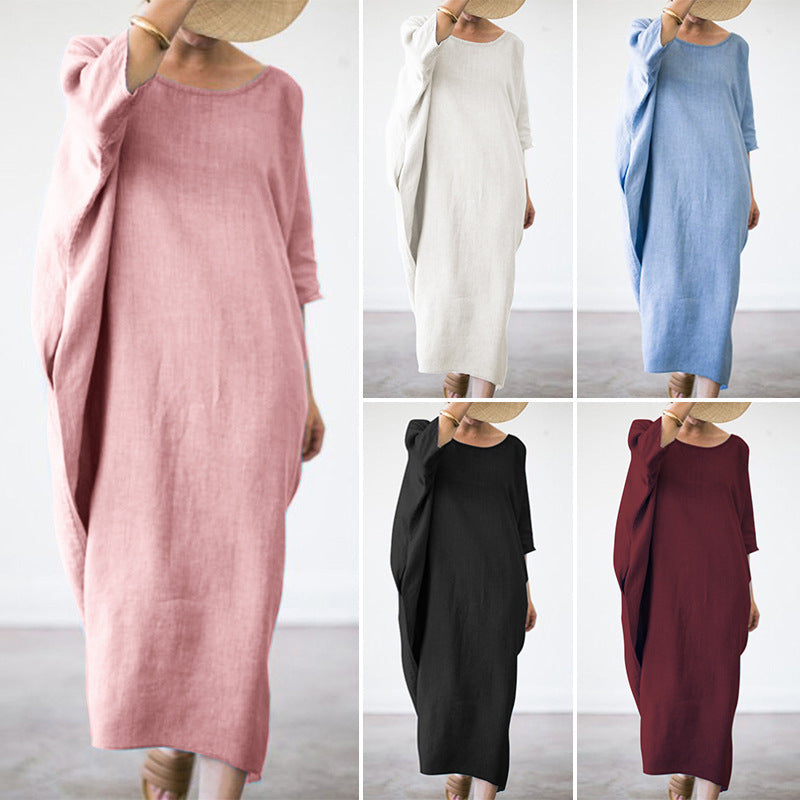 High-quality Bat Cotton And Linen Plus Thickening And Fattening Dress