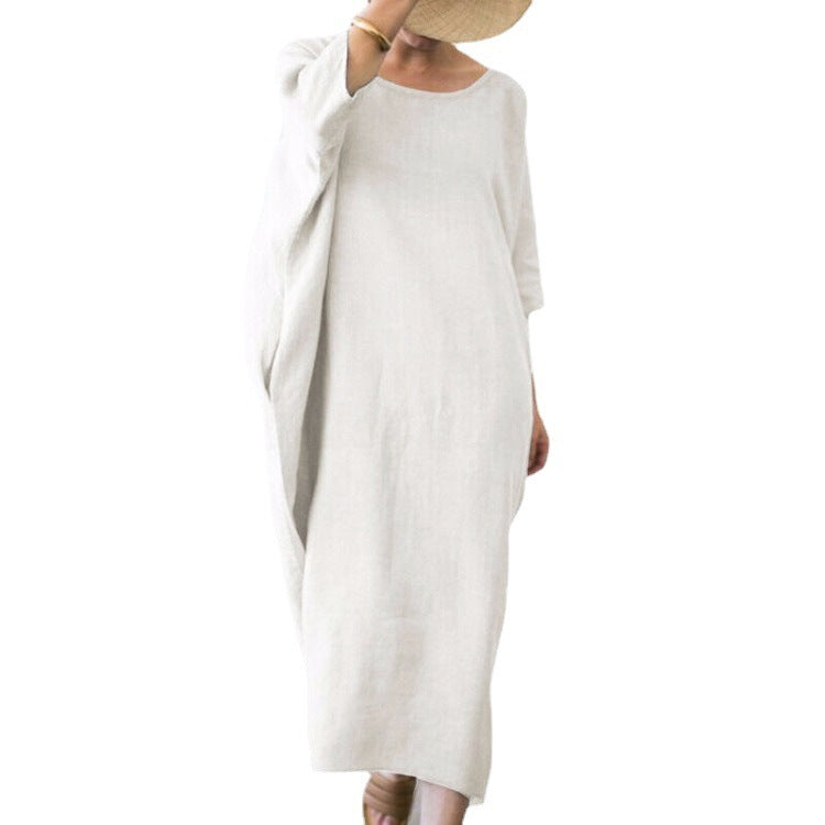 High-quality Bat Cotton And Linen Plus Thickening And Fattening Dress