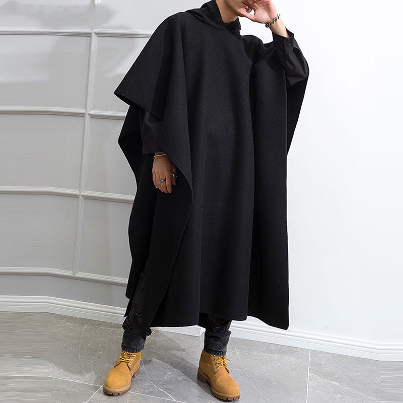 Fashion Men Cloak Coats Hooded Solid Loose Streetwear Punk