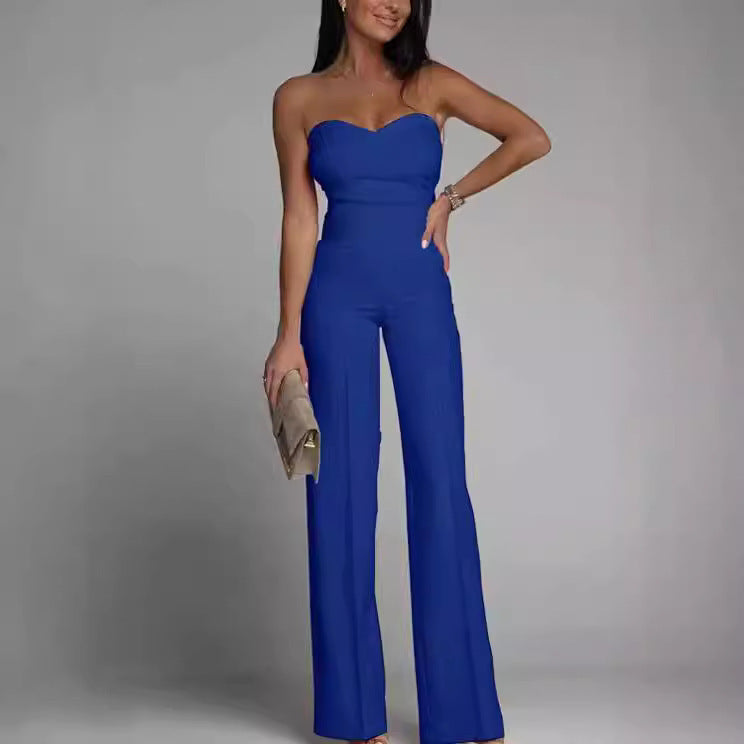 Women's Slim-fit Tube Top Straight Jumpsuit